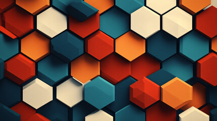 A visual of a modern hexagonal tessellation pattern with bold colors and sharp angles.