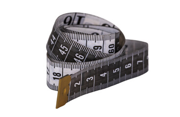 Tape measure black and white. Transparent PNG. Concept of metrics, health and clothing