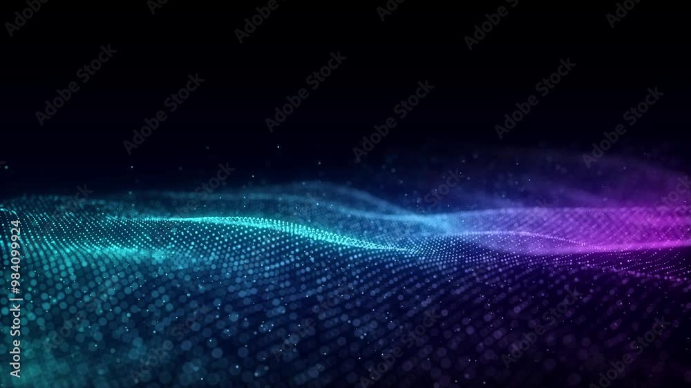 Fototapete Wave of particles and lines. Big data visualization. Abstract background with a dynamic wave. 3d rendering.