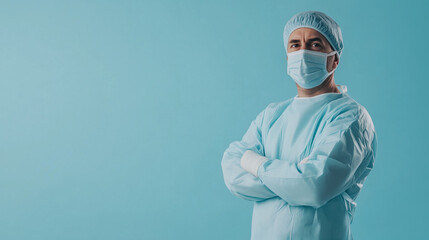 Surgeon in Full Protective Gear with Arms Crossed