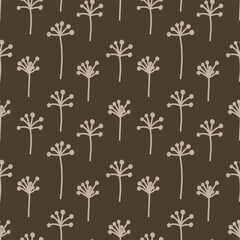 Seamless autumn pattern in the form of a solid line of hand-drawn elements of flowers, leaves, branches.