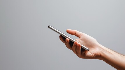 Hand Holding Smartphone Against Neutral Background