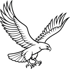 Obraz premium eagle flying bird line art vector illustration silhouette, Print
