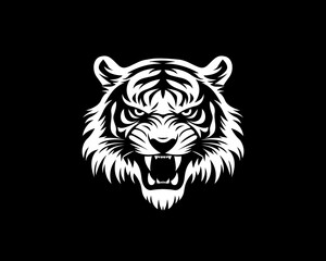 Tiger head vector illustration in black and white, tiger logo icon silhouette tattoo t-shirt design