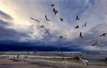 Spacerując wieczorem nad brzegiem morza spotykamy turystów, ptaki i jestesmy światkami pięknych zachodów słońca © JDziedzic