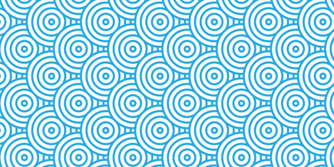 Fototapeta premium Overlapping Modern diamond geometric ocean spiral pattern and abstract circle wave lines. blue seamless tile stripe geomatics overlapping create retro square line backdrop pattern background.