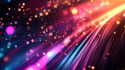 Fototapeta premium Аbstract background with colorful bokeh defocused lights and stars. Futuristic technology background with speed lines and bokeh effect