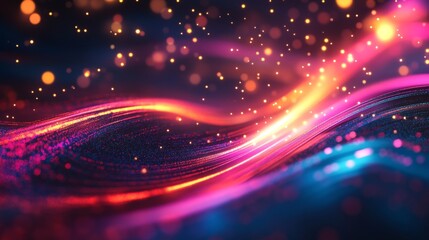 Fototapeta premium Аbstract background with colorful bokeh defocused lights and stars. Futuristic technology background with speed lines and bokeh effect