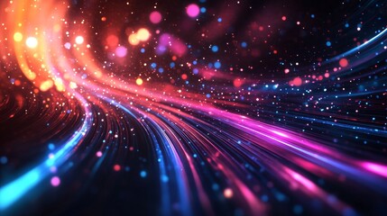 Naklejka premium Аbstract background with colorful bokeh defocused lights and stars. Futuristic technology background with speed lines and bokeh effect