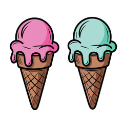 Melting Pink and Blue Ice Cream Cones Illustration
