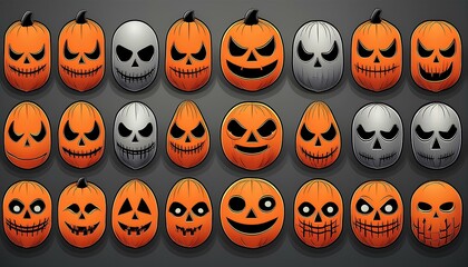 Halloween pumpkin and skull mask illustrations