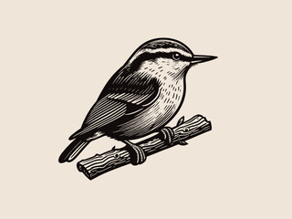 Nuthatch bird. vintage engraved black vector illustration, emblem, logo, print, tattoo
