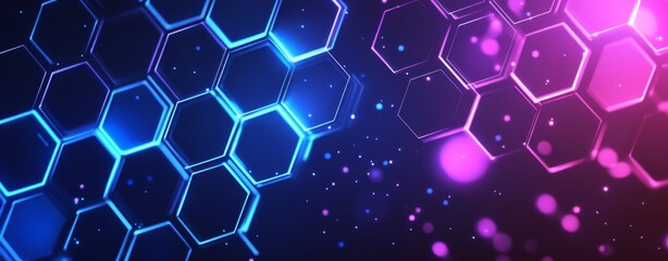 Abstract technology background with hexagons and neon lights. 3d illustration