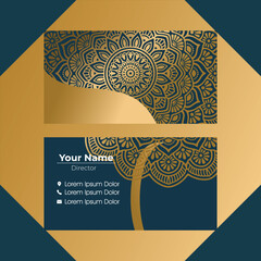 Luxury mandala business card template with gold color