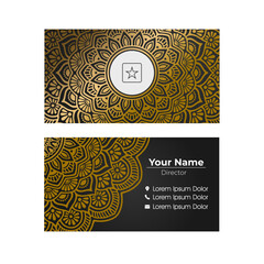 Luxury mandala business card template with gold color