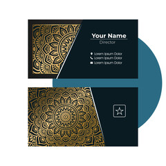 Luxury mandala business card template with gold color