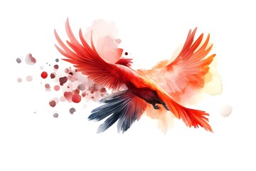 Obraz premium Capture a majestic Phoenix in flight, feathers glowing in fiery hues, set against a stark white backdrop