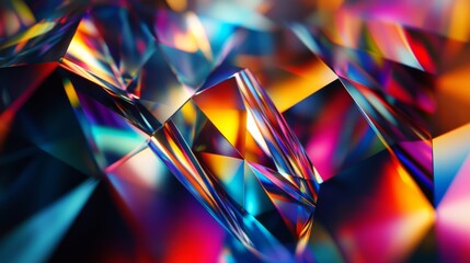 Colorful angular with sharp sides prism refracting colorful light, colorful prism abstract background

