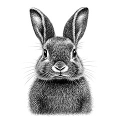 Fototapeta premium Detailed Black and White Illustration of a Netherland Dwarf Rabbit's Face Close-Up. Generative AI