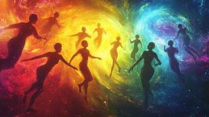 Ethereal Dance - Colorful Abstract Human Figures in Dreamlike Space