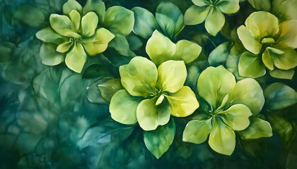 A beautiful watercolor painting of vibrant green flowers