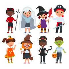 Cartoon cute halloween kids in trick or treat