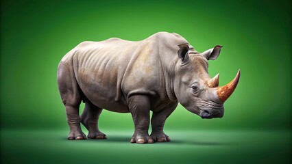 Obraz premium Big rhino isolated on green background with copy space