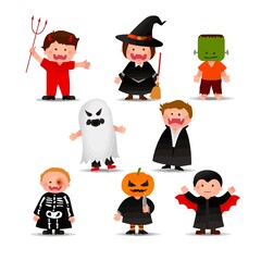 Cartoon cute halloween kids in trick or treat