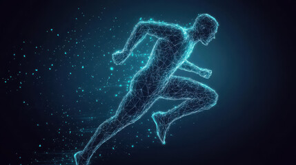 A digital representation of a runner in motion, showcasing speed and energy.
