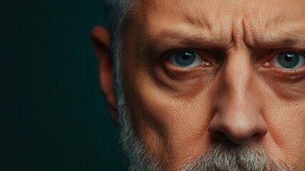 Obraz premium Face with a furrowed brow and lips slightly parted, showing confusion or puzzlement in a challenging situation