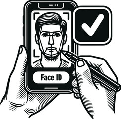 Monochrome Cosmonaut Face Id Verification In Biometric System For Web Design Vector Illustration