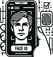 Monochrome Cosmonaut Face Id Verification In Biometric System For Web Design Vector Illustration