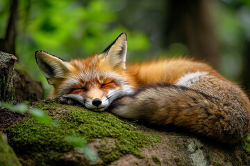 Fototapeta premium Wild animal red fox in natural habitat generative AI technology