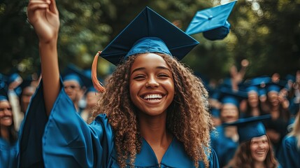 Graduating students hands throwing graduation caps in the air