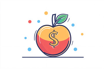 Illustration of an apple with a dollar symbol representing financial growth on a white background with colorful dots