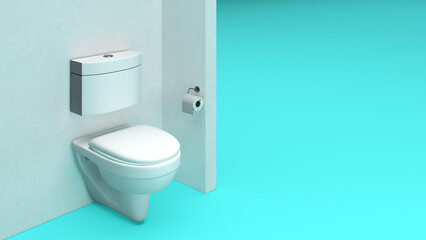 An idealized space for a toilet on a light blue background.