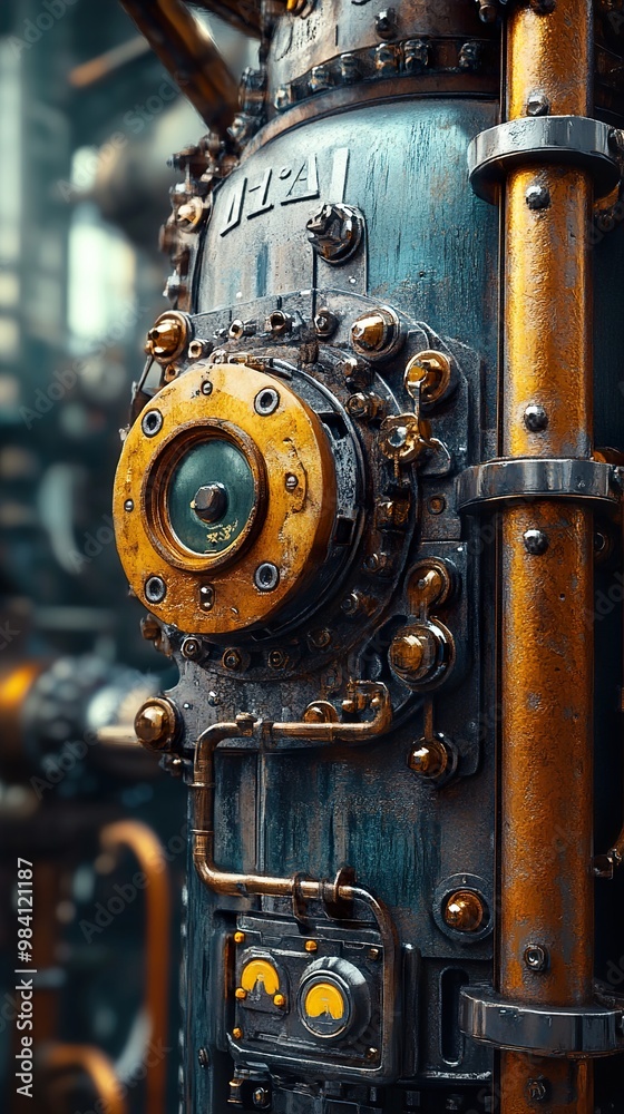 Wall mural Steampunk Machine Close Up: Industrial Design and Grunge Texture