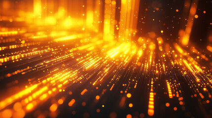 Fototapeta premium Futuristic abstract background in yellow tones. Bright neon rays and glowing lines. Bokeh effect. AI generative