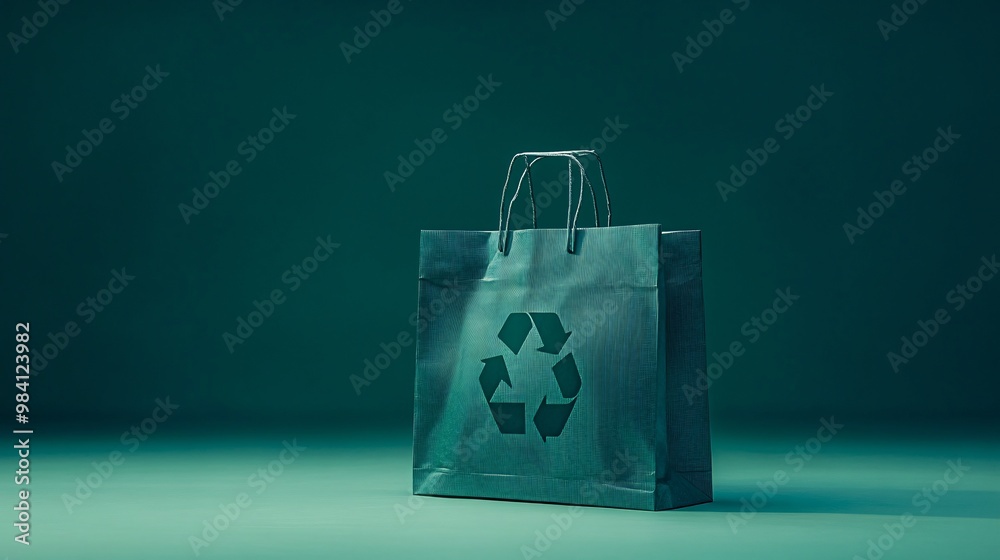 Poster A reusable fabric shopping bag with a visible recycle icon printed on the side. The image highlights the use of eco-friendly materials that can be reused to replace plastic bags. Large space for text