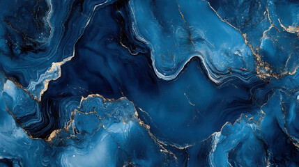 A vibrant blue abstract design resembling agate stone with gold accents.