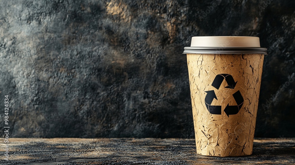 Aufkleber a reusable coffee cup made from sustainable materials with a recycle symbol on the side. the image p