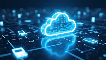 A cloud computing technology concept illustrates the delivery of computing services over the internet, enabling flexible resources, scalable solutions, enhanced collaboration for users and businesses.
