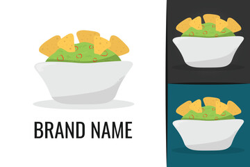 Mexican food Guacamole logo. Guacamole salad bowl logotype. Gourmet vegetarian meal logo