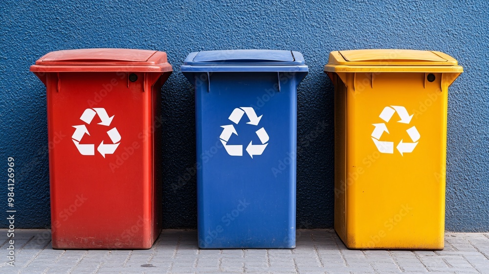 Fototapete an outdoor trash bin with separate compartments for different recyclable materials. the large recycl