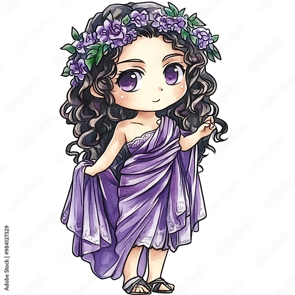 Canvas Prints Cute Anime Girl in a Purple Dress and Flower Crown.