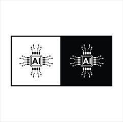 Black and white AI or Artificial intelligence chip icon with circuit vector illustration design. Eps 10