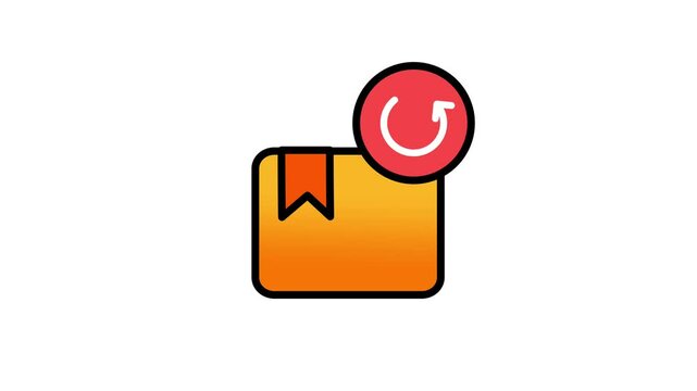 Looping animation of a package with a circular arrow, representing the process of returning a purchased product