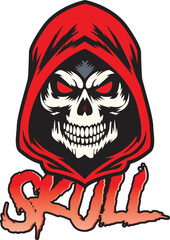 Red Hooded Skull Illustration - Grim Reaper Style Design