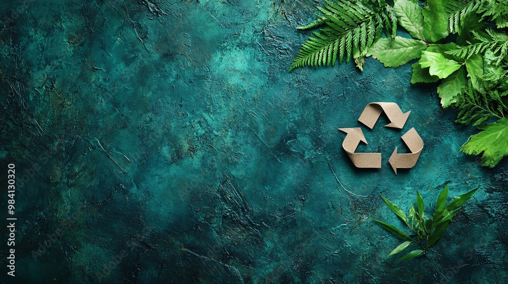 Poster a biodegradable packaging material with a visible recycle symbol, emphasizing the eco-friendly natur
