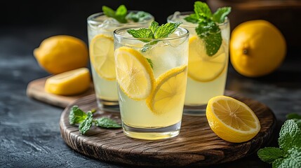 Fototapeta premium Refreshing Summer Lemonade with Lemon Slices and Mint